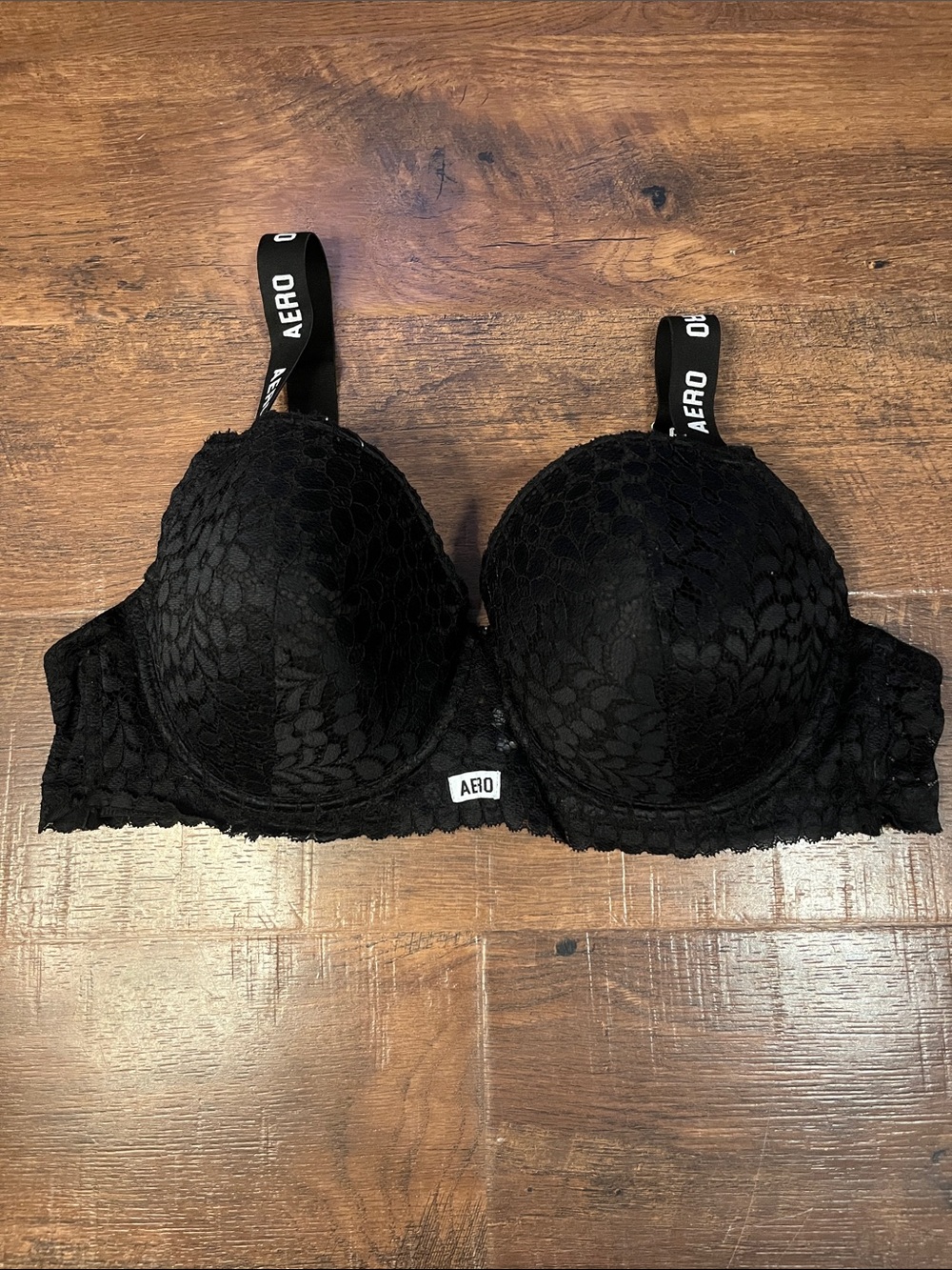 Aeropostale Black Lace Push-Up Bra with Branded Straps